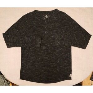 American Eagle Shirt Mens L Long Sleeve Henley Charcoal Heather Stretch Cotton